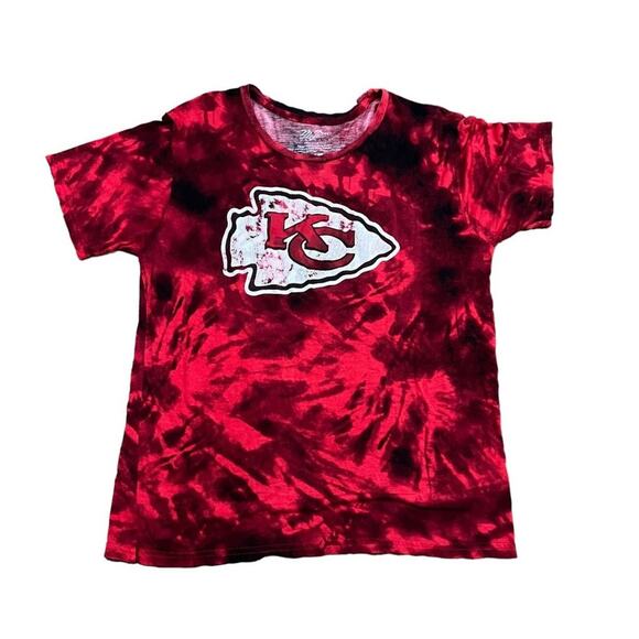 Majestic Travis Kelce Kansas City Chiefs Red Tie Dye Short Sleeve Tee Small - Picture 1 of 3